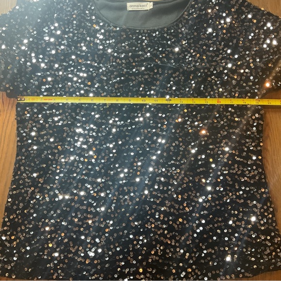 Anna-Kaci Sparkle & Shine Black Sequin Short Sleeve Top Large EUC - Picture 9 of 12
